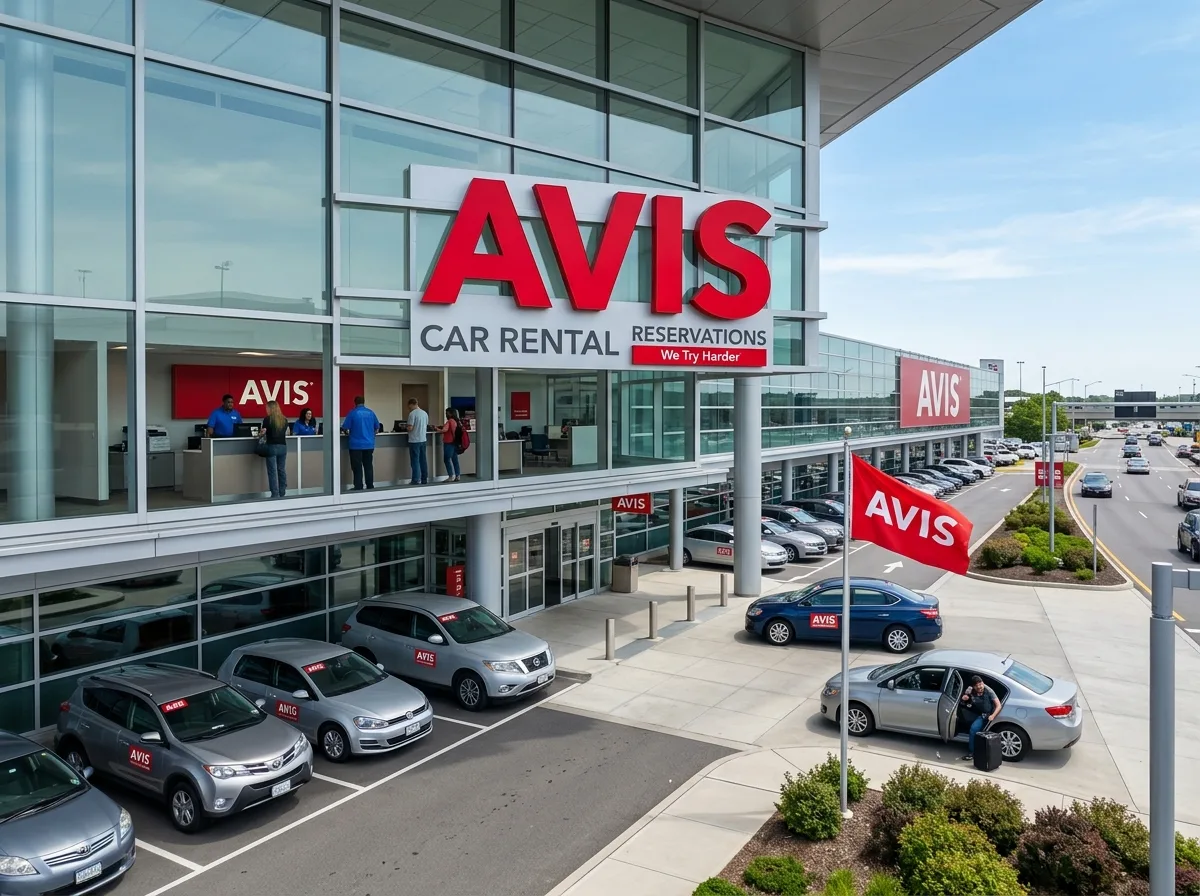 Avis car rental official brand logo, red lettering